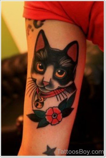 Attractive Cat Tattoo On Bicep-TB12004