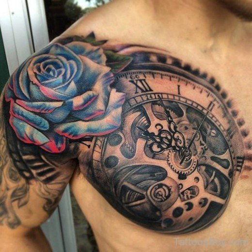 Attractive Clock Tattoo on Chest-TB12006