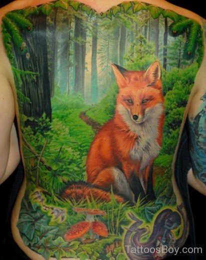 Attractive Fox Tattoo On Back-TB12005