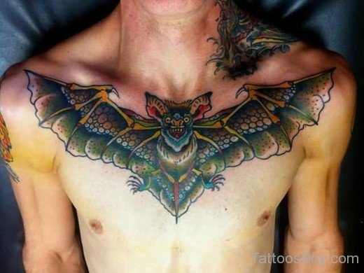 Awesome  Bat Tattoo On chest-TB1205