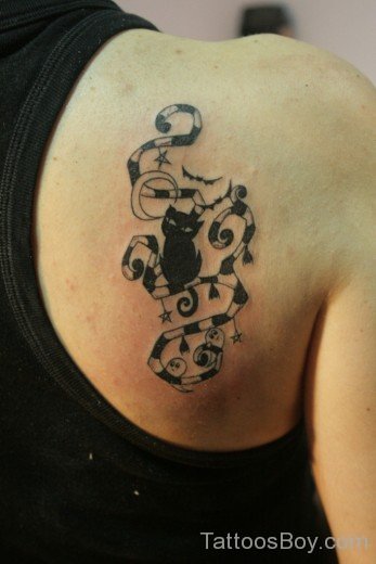 Awesome Cat Tattoo On Back-TB12006