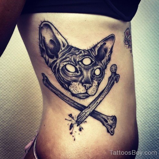 Awesome Cat Tattoo On Rib-TB12007