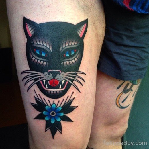 Awesome Cat Tattoo On Thigh-TB12008