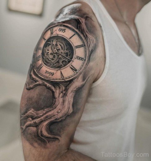 Awesome Clock Tattoo On Half Sleeve-TB12009