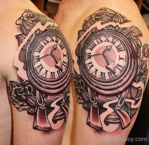 Clock Tattoo On Shoulder