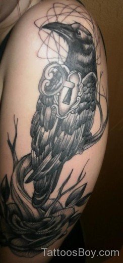 Awesome Crow Tattoo On Half Sleeve-TB1011