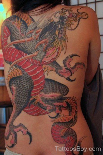 Awesome Dragon Tattoo Design On Back-TB12030