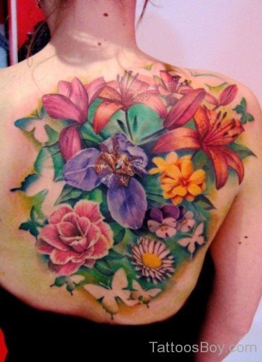 Colorful Flower Tattoo On Back-TB1004