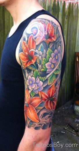 Awesome Flower Tattoo On Half Sleeve-TB1005
