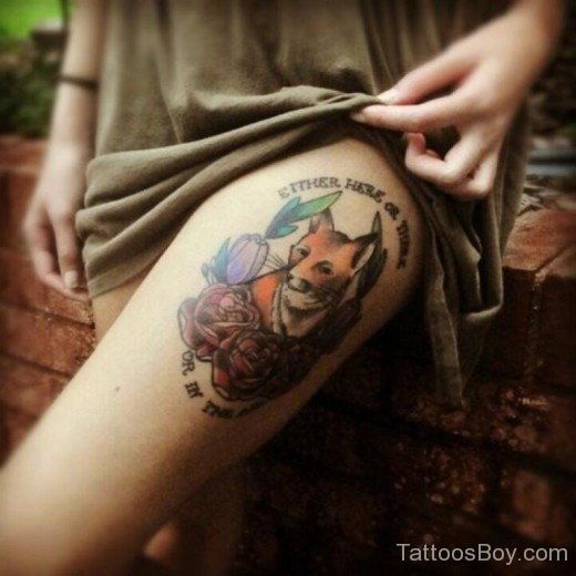 Awesome Fox Tattoo On Thigh-TB12014