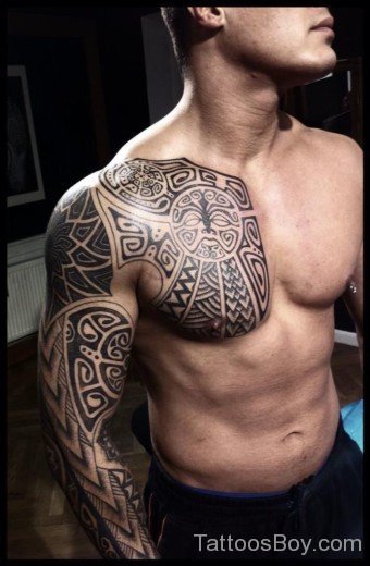 Awesome Tribal Tattoo On Chest-TB1410