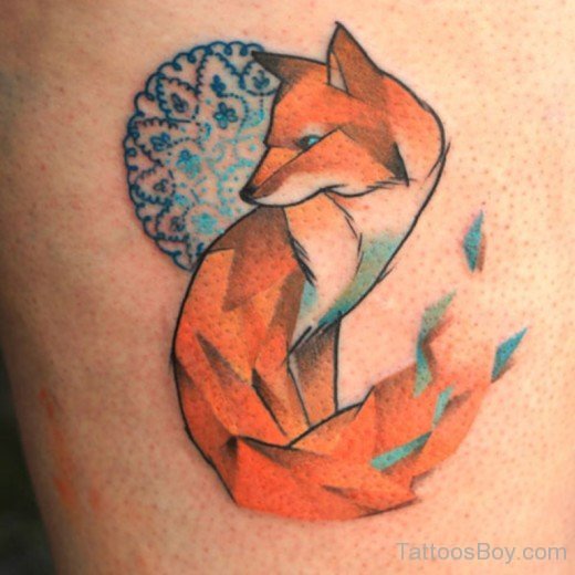 Awesome Watercolor Fox Tattoo On Thigh-TB12017