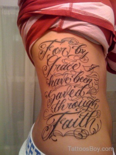 Awesome Wording Tattoo On Rib-TB12009