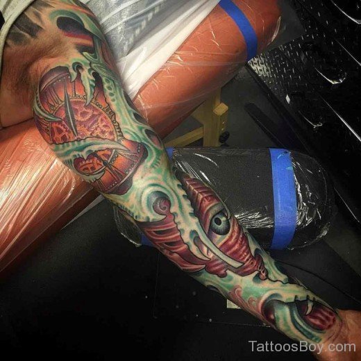 AwesomeBiomechanical Tattoo On Full Sleeve-Tb1210