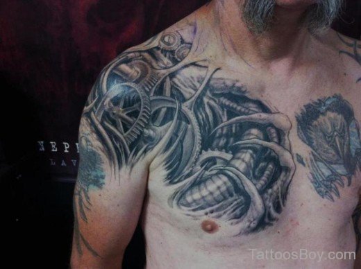 Awresome Biomechanical Tattoo On chest-Tb1211