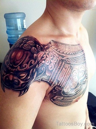 Aztec Armor Tattoo On Shoulder-TB1057