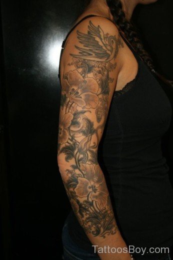 BLack Flower Tattoo On Full Sleeve-TB1024