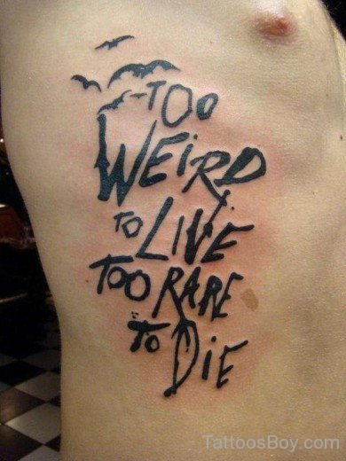 Bat And Wording Tattoo On Rib-TB1209