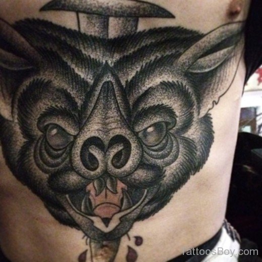Bat Face Tattoo On Stomach-TB1213
