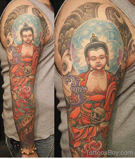 Beautiful Buddha Tattoo On Full Sleeve-TB1017