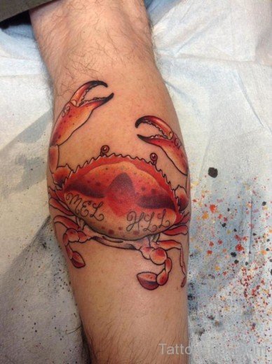Beautiful Crab Tattoo On Leg-TB12020