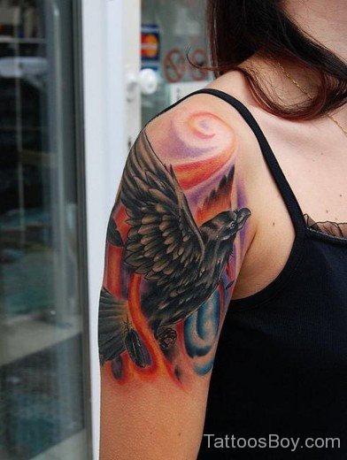 Beautiful Crow Tattoo On Shoulder-TB1018