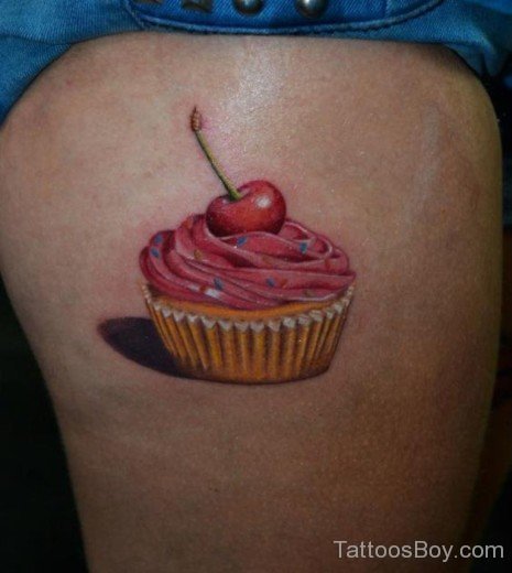 Beautiful Cupcakes Tattoo On Thigh-Tb1206
