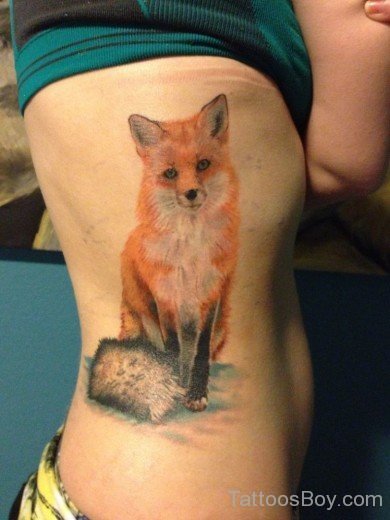 Beautiful Fox Tattoo On Rib-TB116