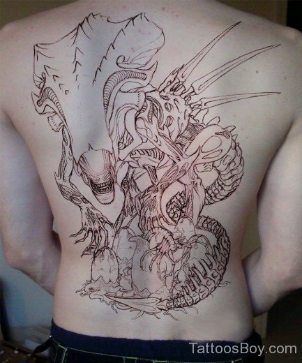 Big  Alien Tattoo On Back-TB136