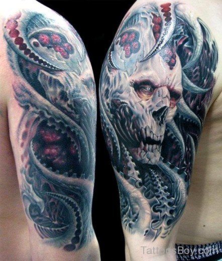 Biomechanical And Skull Tattoo-Tb1213