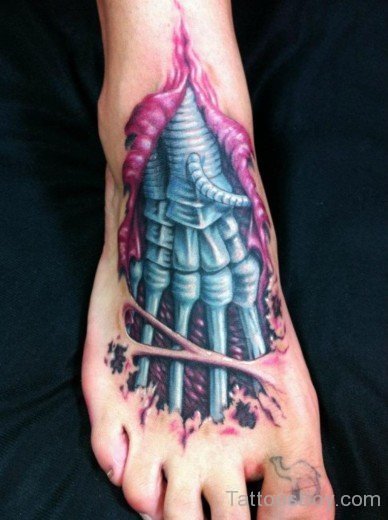 Biomechanical Tattoo On Foot 