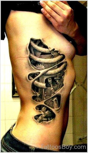 Biomechanical Tattoo On Rib-Tb1244