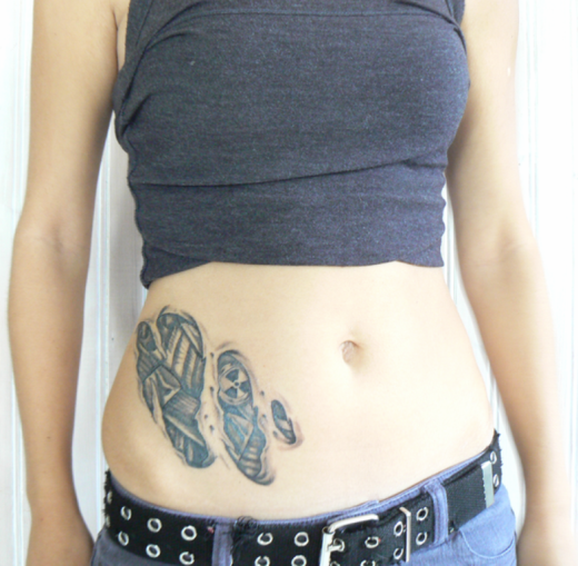 Biomechanical Tattoo On Stomach-Tb1247