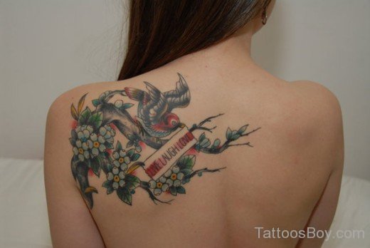 Bird And Flower Tattoo On Back-TB12049