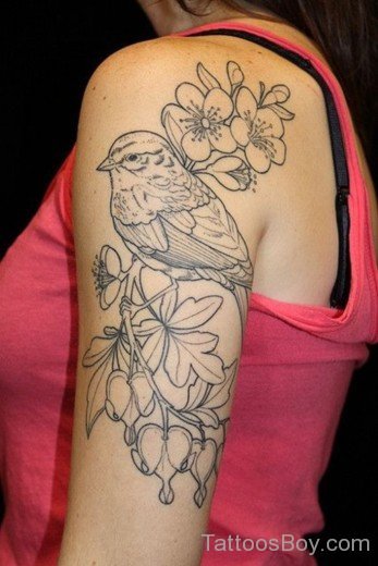 Bird And Flower Tattoo On Shoulder-TB12023