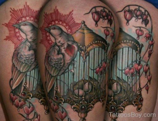 Bird Cage Tattoo Design On Shoulder-TB12023