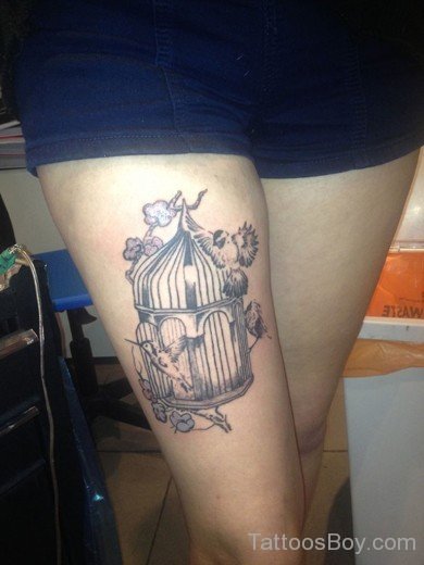 Bird Cage Tattoo On Thigh-TB12029