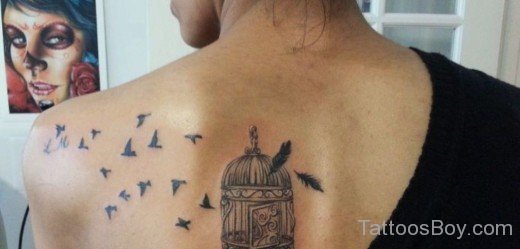 Birds And Cage Tattoo On Back-TB12034