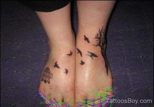 Birds And Cage Tattoo On Foot-TB12035