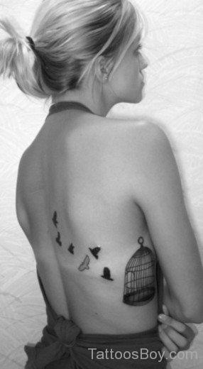 Birds And Cage Tattoo On Rib 5-TB12036
