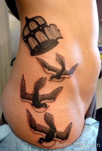 Birds And Cage Tattoo On Rib-TB12037
