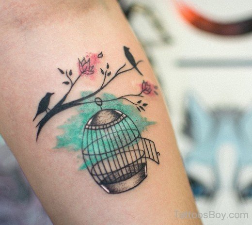 Birds And Cage Tattoo-TB12038