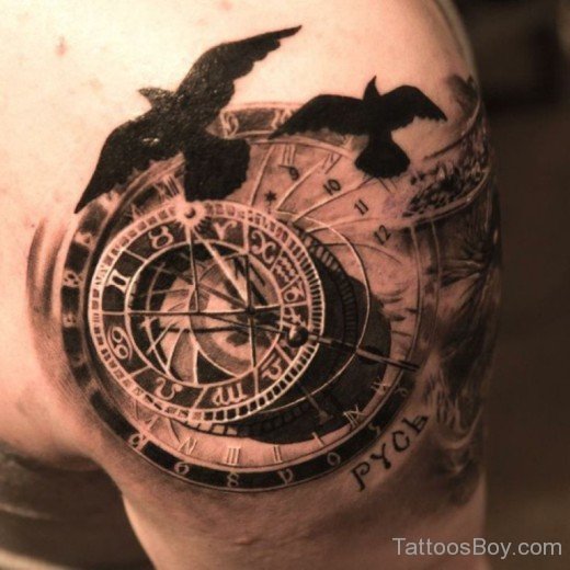 Birds And Clock Tattoo On Shoulder-TB12024