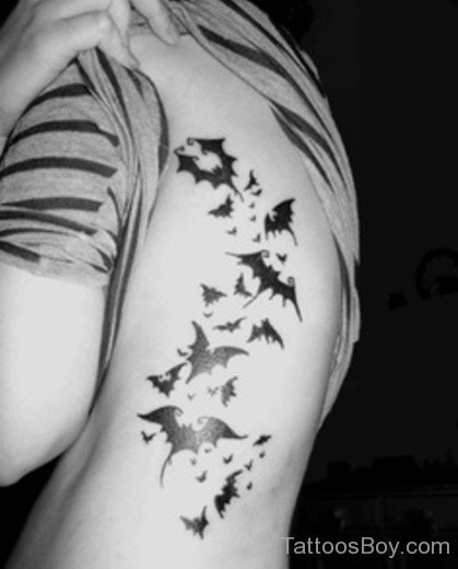 Black  Bat Tattoo On Back-TB1243