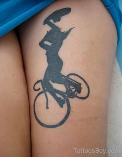 Black Bicycle Tattoo On Thigh-TB1244