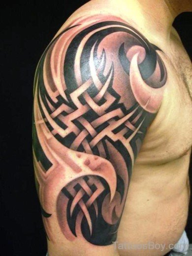 Black Biomechanical Tattoo On Shoulder-Tb1251