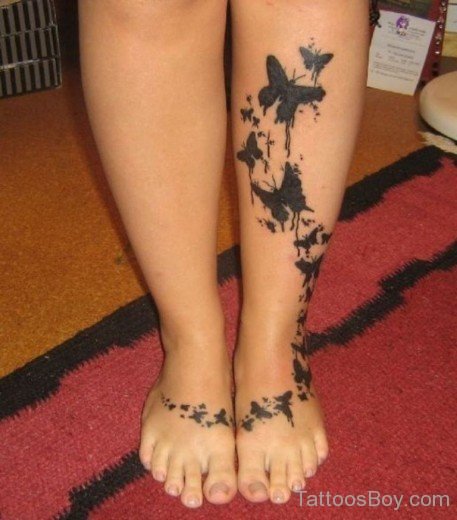 Black Butterfly Tattoo On Leg-Tb12016