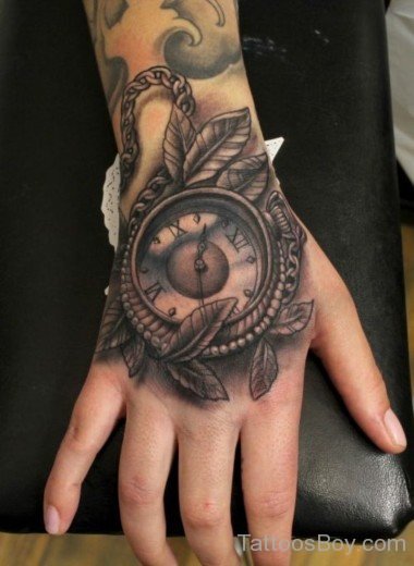 Black Clock Tattoo On Hand-TB12026