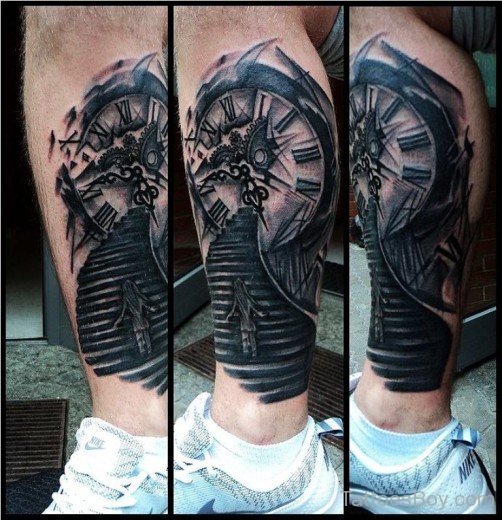 Black Clock Tattoo On Leg-Tb12022