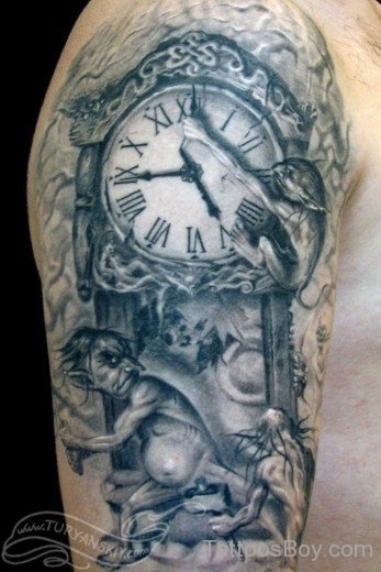 Black Clock Tattoo On Shoulder-Tb12023